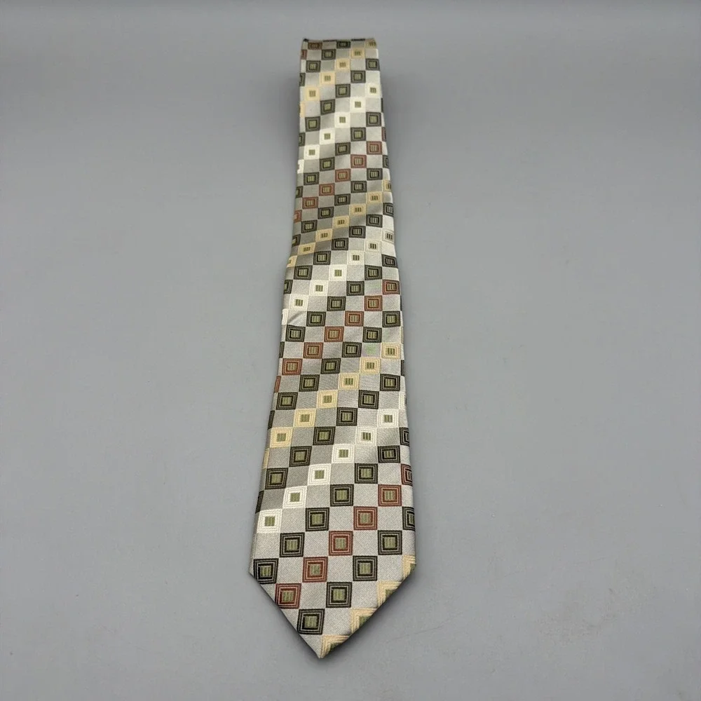 Peacock Necktie Handmade Pure Silk Beige Brown Geometric Pattern Tie 58